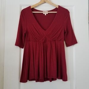 Anthropologie Deletta Empire Waist V Neck Red Short Sleeve Blouse Top Size Small
